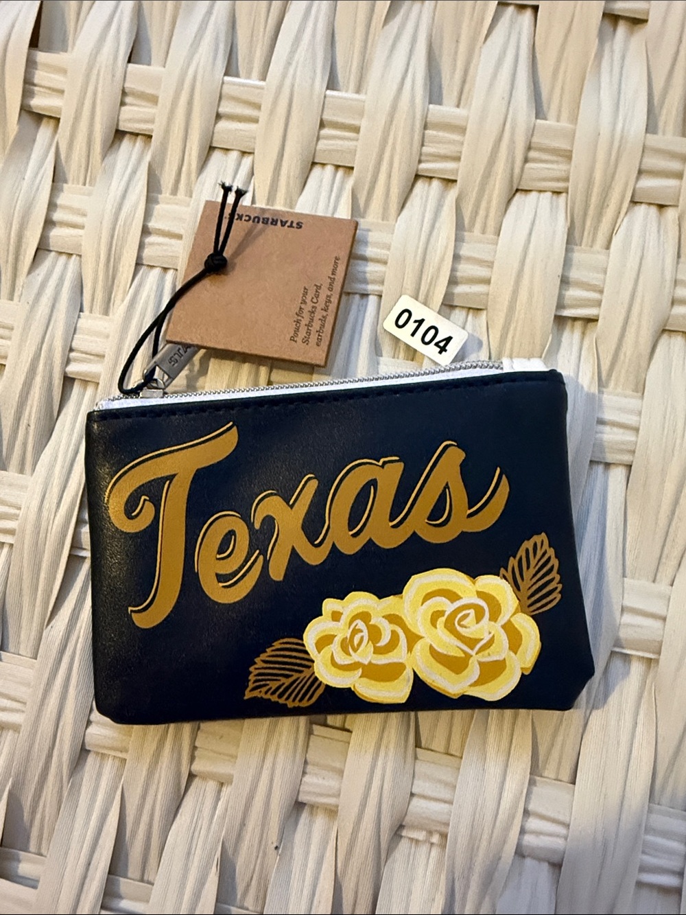 Starbucks Black and Gold Texas Script Zip Pouch NWT
